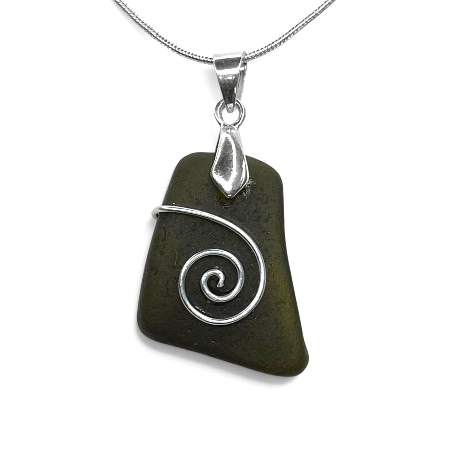 Sea Glass Necklace - Black Celtic Pendant - Scottish Jewellery
