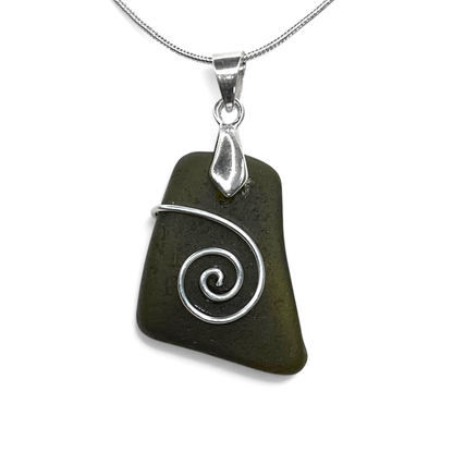 Sea Glass Necklace - Black Celtic Pendant - Scottish Jewellery