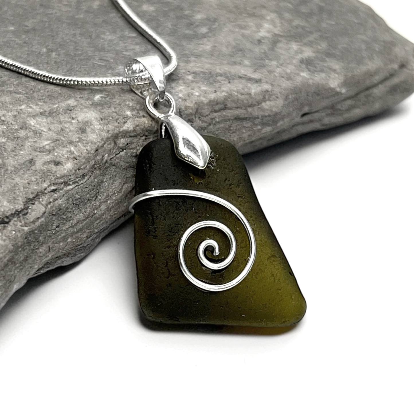 Sea Glass Necklace - Black Celtic Pendant - Scottish Jewellery