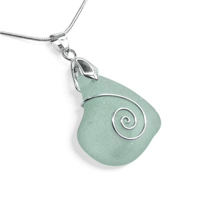 Sea Glass Necklace - Aqua Celtic Pendant - Scottish Jewellery