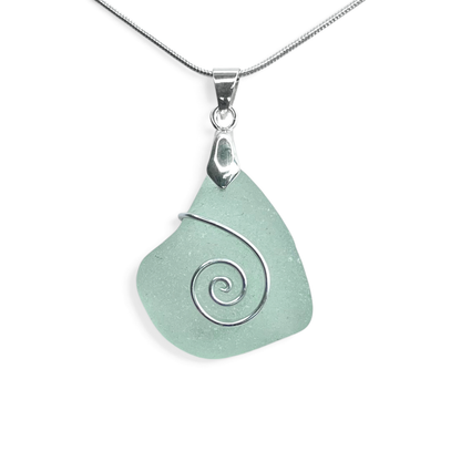 Sea Glass Necklace - Aqua Celtic Pendant - Scottish Jewellery