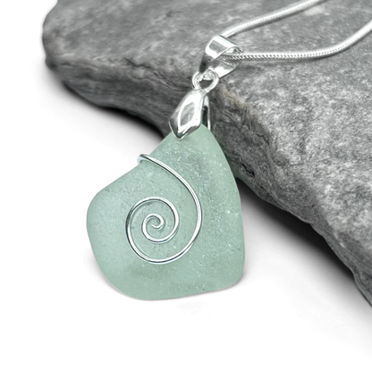 Sea Glass Necklace - Aqua Celtic Pendant - Scottish Jewellery