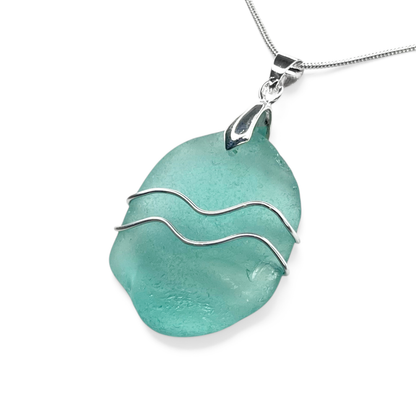 Sea Glass Necklace - Turquoise Ripples Pendant - Scottish Jewellery