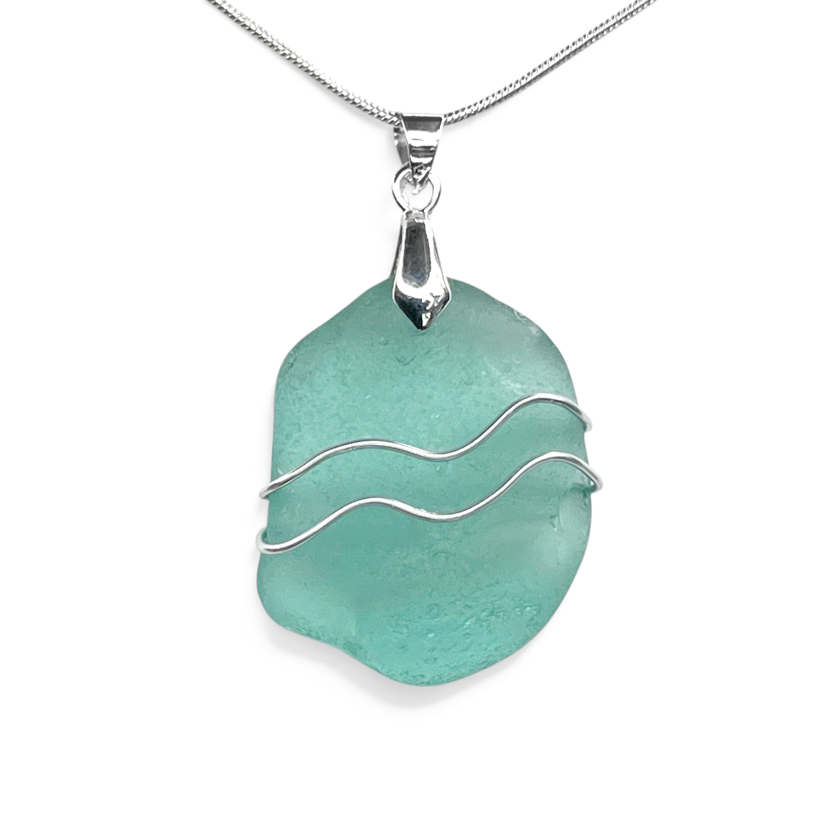 Sea Glass Necklace - Turquoise Ripples Pendant - Scottish Jewellery