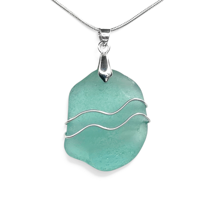 Sea Glass Necklace - Turquoise Ripples Pendant - Scottish Jewellery