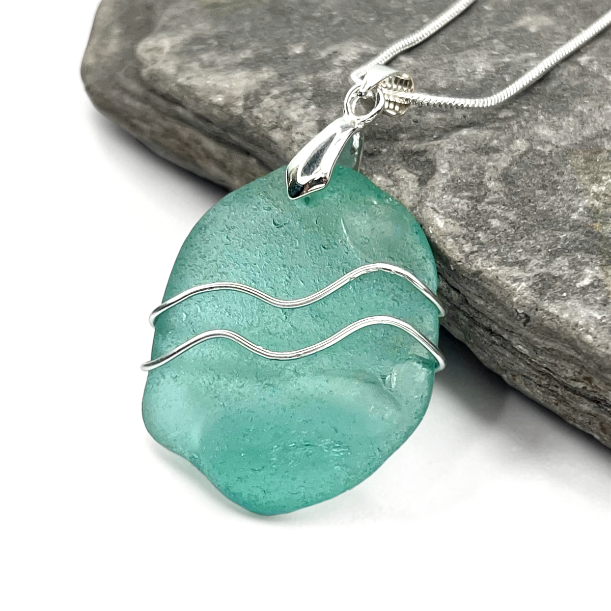 Sea Glass Necklace - Turquoise Ripples Pendant - Scottish Jewellery