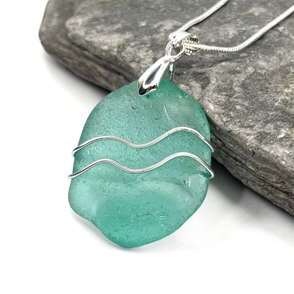 Sea Glass Necklace - Turquoise Ripples Pendant - Scottish Jewellery
