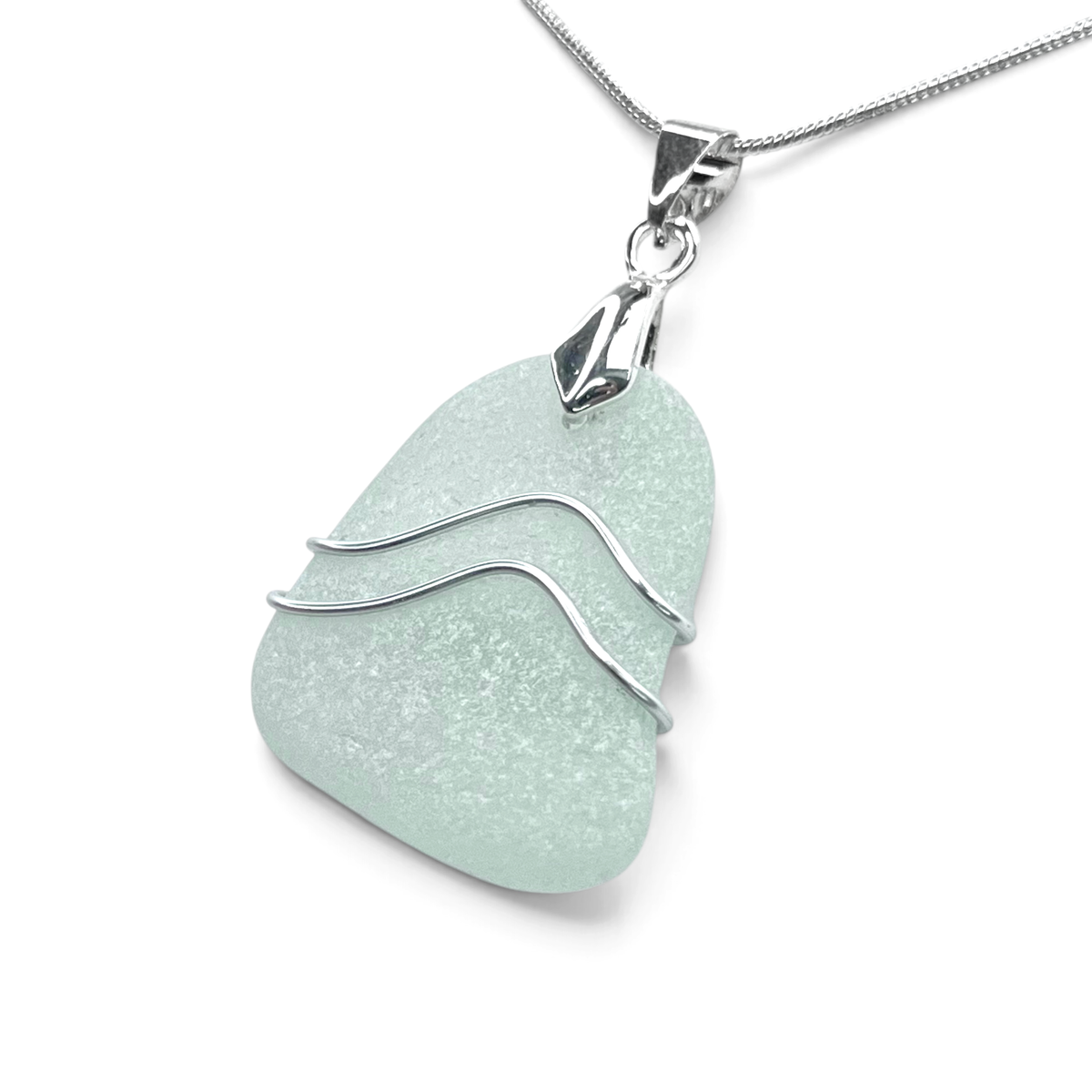 Sea Glass Necklace - Aqua Ripples Pendant - Scottish Jewellery