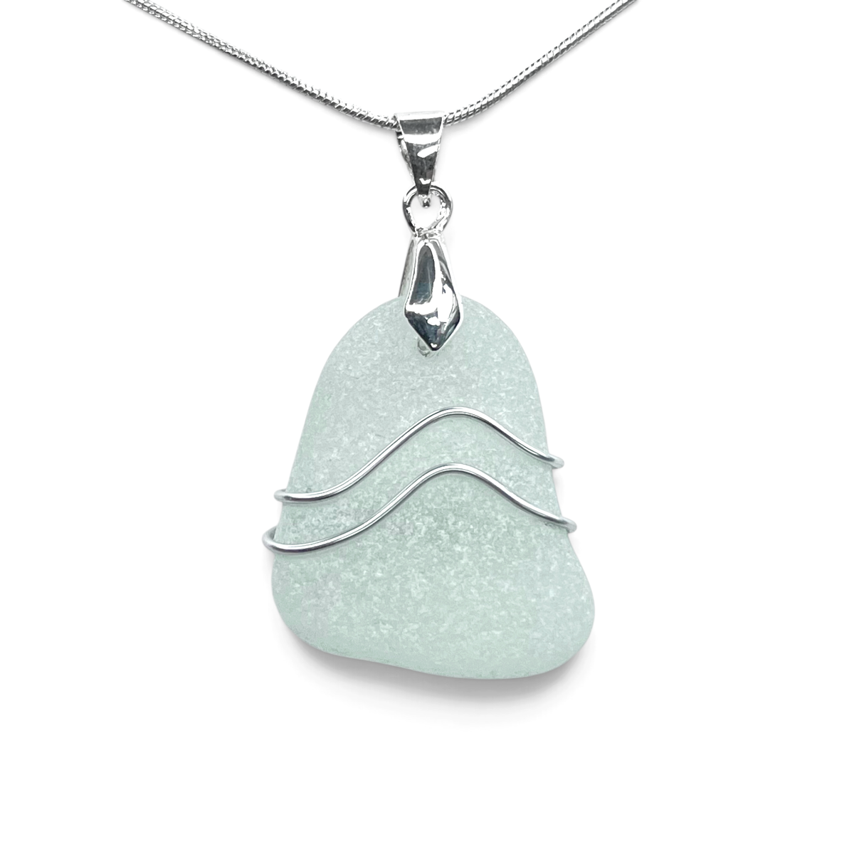 Sea Glass Necklace - Aqua Ripples Pendant - Scottish Jewellery