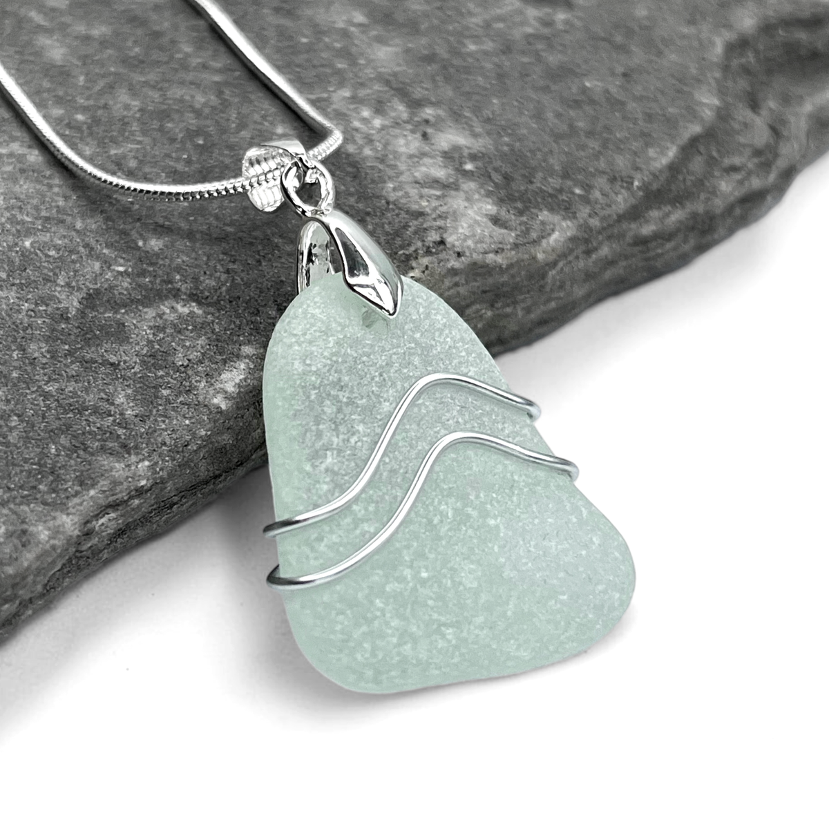 Sea Glass Necklace - Aqua Ripples Pendant - Scottish Jewellery