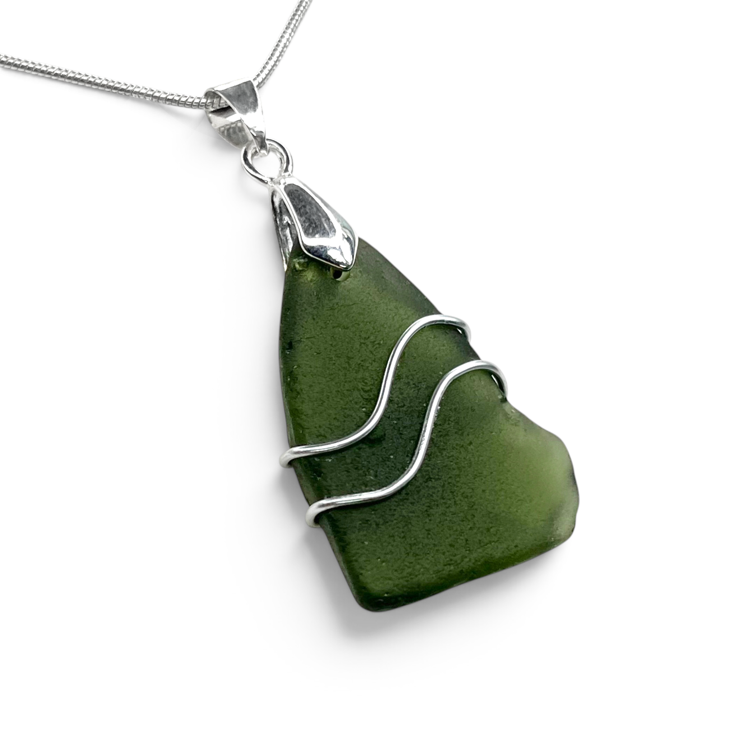Sea Glass Necklace - Green Ripples Pendant - Scottish Jewellery