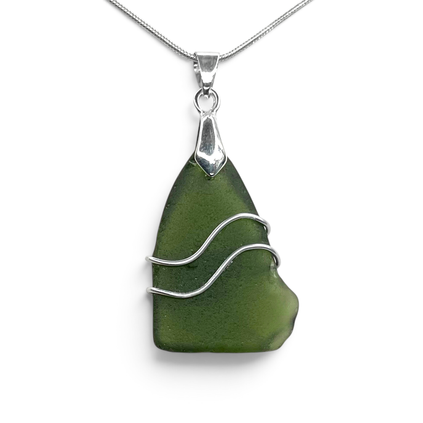 Sea Glass Necklace - Green Ripples Pendant - Scottish Jewellery