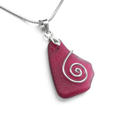 Sea Glass Necklace - Rare Pink Celtic Pendant - Scottish Jewellery