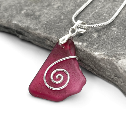 Sea Glass Necklace - Rare Pink Celtic Pendant - Scottish Jewellery