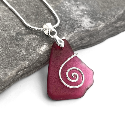 Sea Glass Necklace - Rare Pink Celtic Pendant - Scottish Jewellery