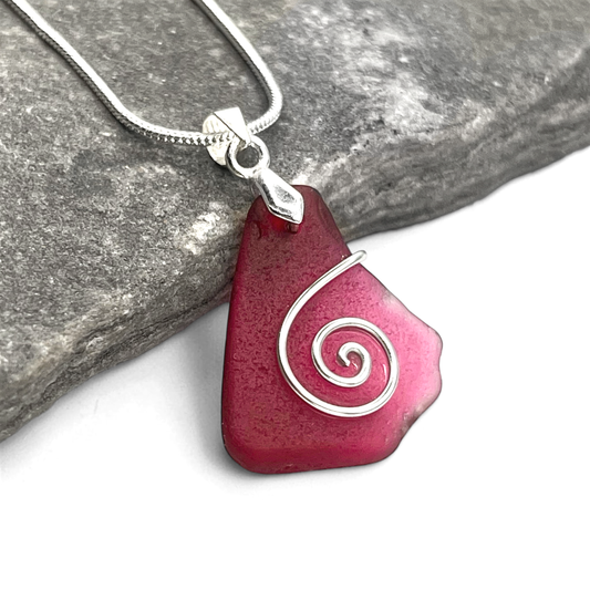 Sea Glass Necklace - Rare Pink Celtic Pendant - Scottish Jewellery