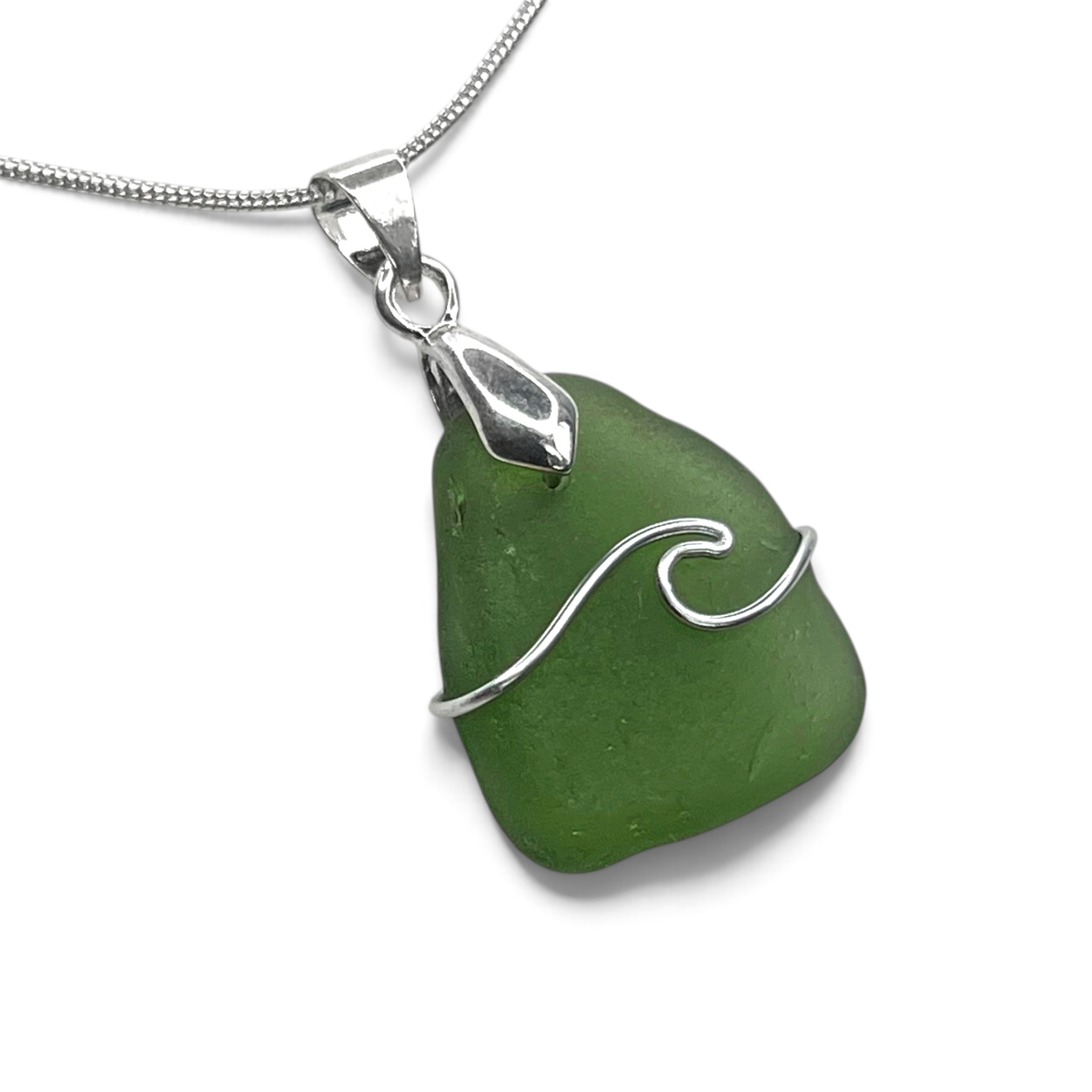 Sea Glass Necklace - Green Wave Pendant Scottish Jewellery