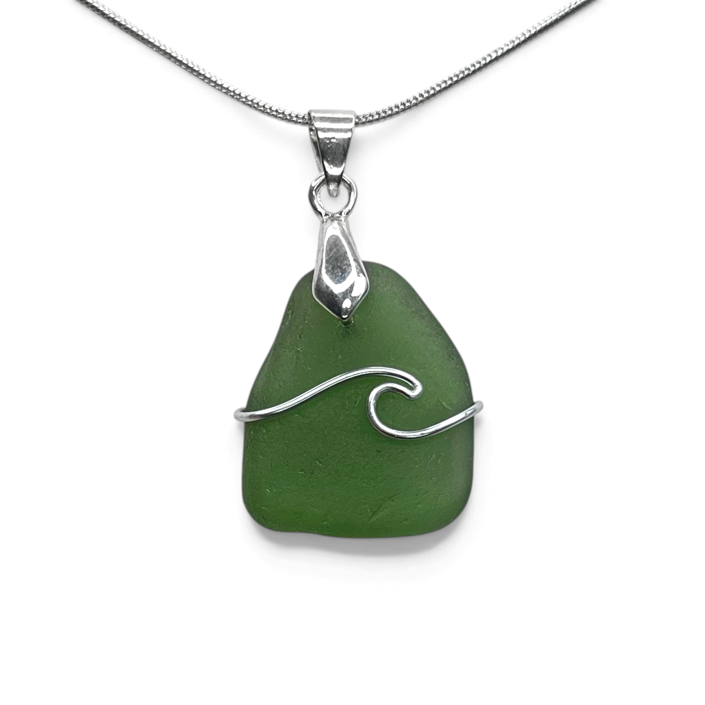 Sea Glass Necklace - Green Wave Pendant Scottish Jewellery