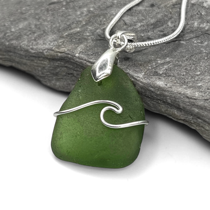 Sea Glass Necklace - Green Wave Pendant Scottish Jewellery