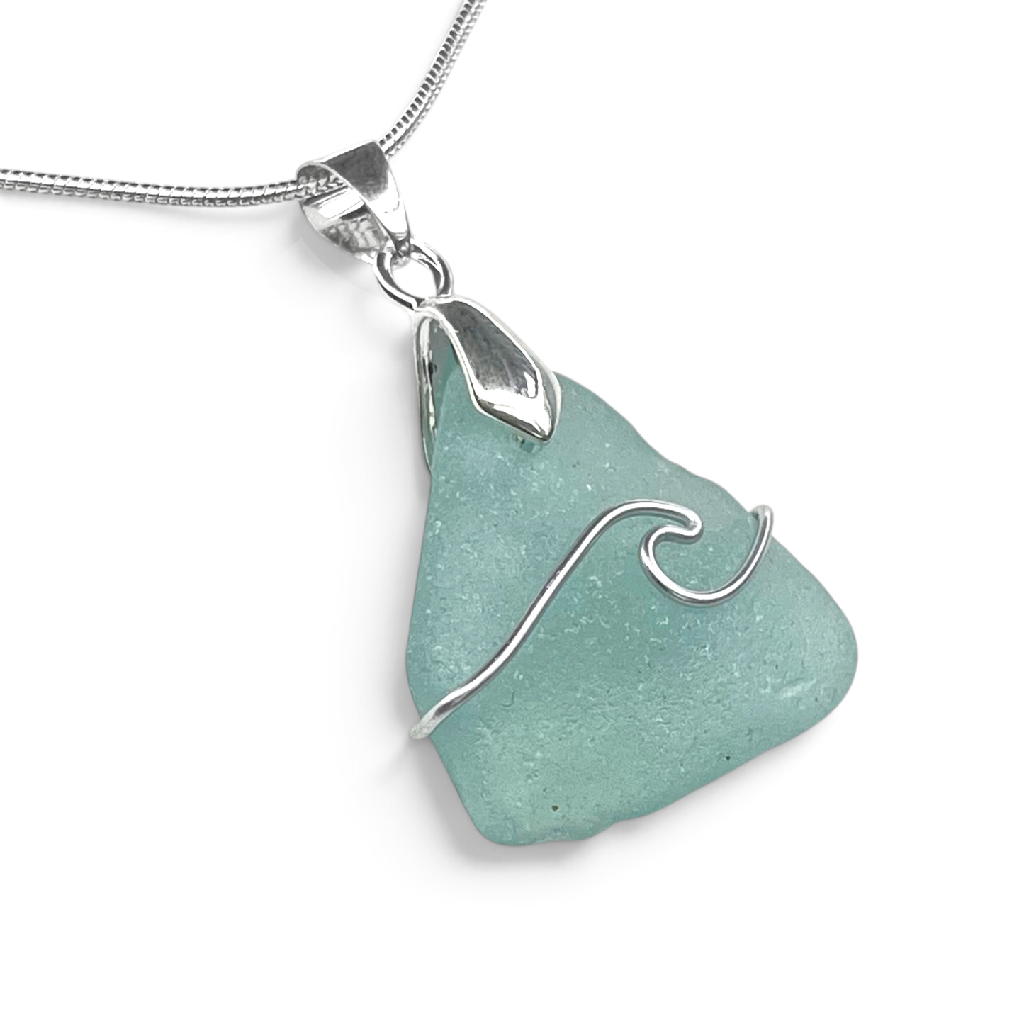 Sea Glass Necklace - Aqua Wave Pendant Scottish Jewellery