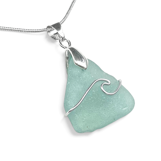 Sea Glass Necklace - Aqua Wave Pendant Scottish Jewellery