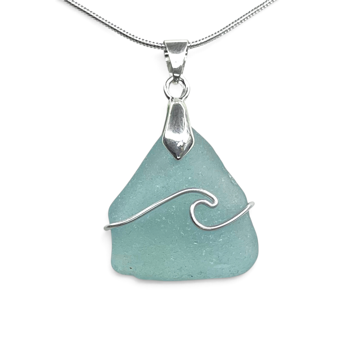 Sea Glass Necklace - Aqua Wave Pendant Scottish Jewellery