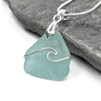 Sea Glass Necklace - Aqua Wave Pendant Scottish Jewellery