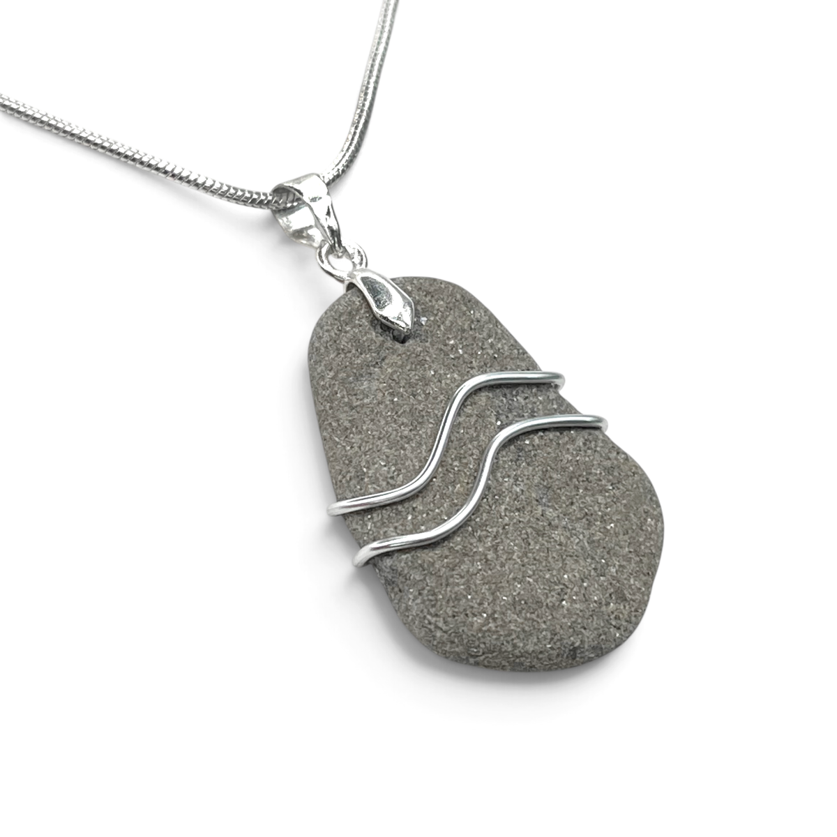 Beach Pebble Necklace - Ripples Stone Pendant - Scottish Jewellery