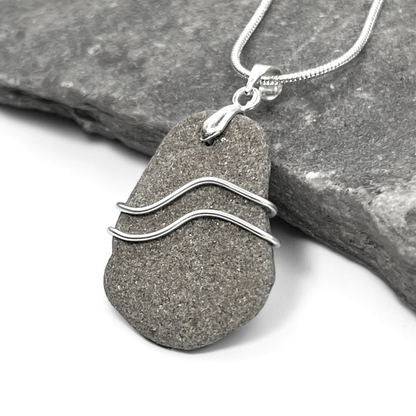 Beach Pebble Necklace - Ripples Stone Pendant - Scottish Jewellery