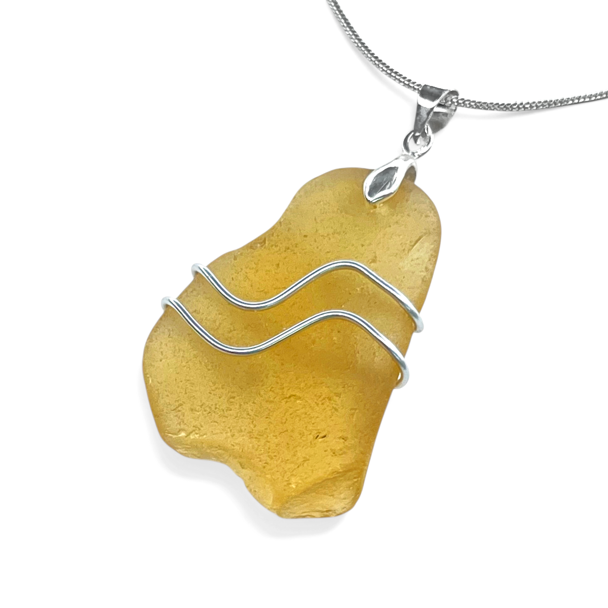 Sea Glass Necklace - Rare Yellow Ripples Pendant - Scottish Jewellery