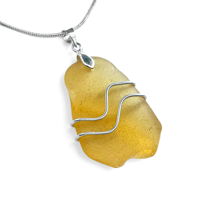 Sea Glass Necklace - Rare Yellow Ripples Pendant - Scottish Jewellery