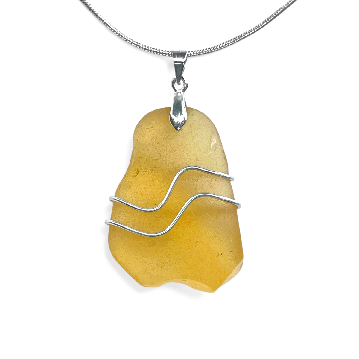 Sea Glass Necklace - Rare Yellow Ripples Pendant - Scottish Jewellery