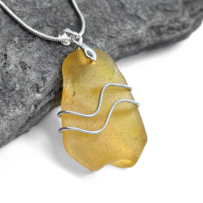 Sea Glass Necklace - Rare Yellow Ripples Pendant - Scottish Jewellery