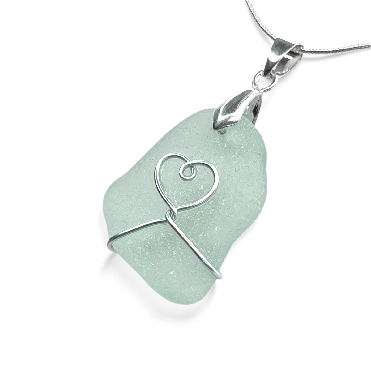 Sea Glass Necklace - Aqua Heart Pendant Scottish Jewellery