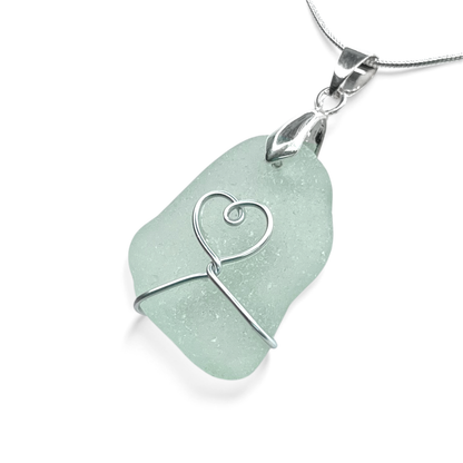 Sea Glass Necklace - Aqua Heart Pendant Scottish Jewellery