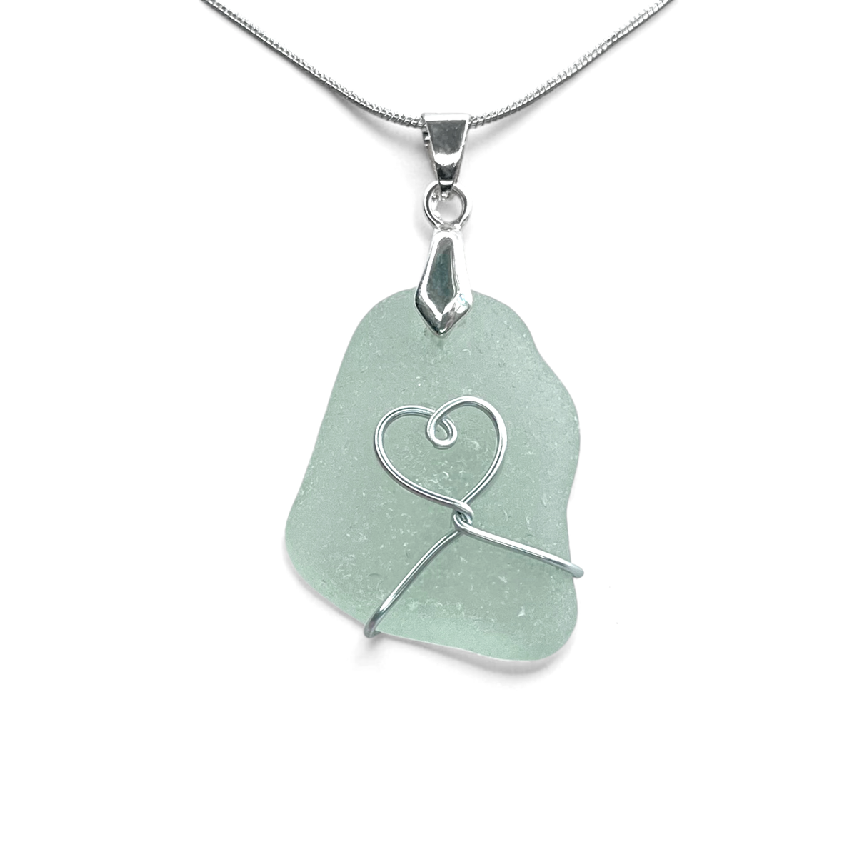 Sea Glass Necklace - Aqua Heart Pendant Scottish Jewellery