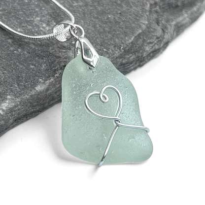 Sea Glass Necklace - Aqua Heart Pendant Scottish Jewellery