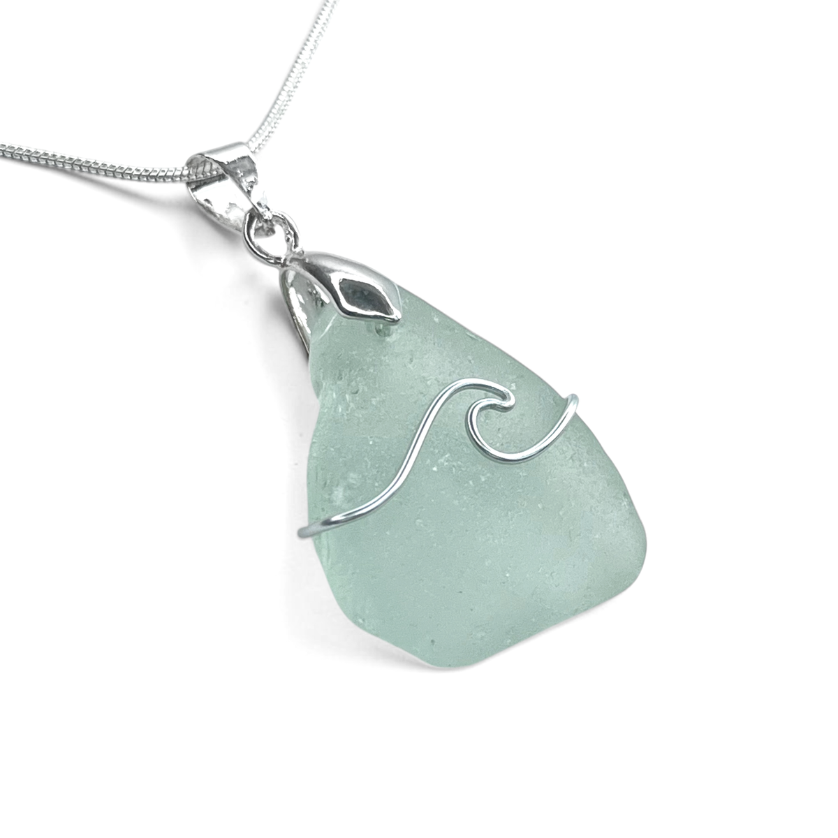 Sea Glass Necklace - Aqua Wave Pendant Scottish Jewellery