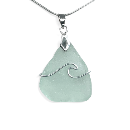 Sea Glass Necklace - Aqua Wave Pendant Scottish Jewellery