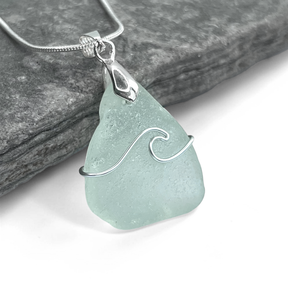 Sea Glass Necklace - Aqua Wave Pendant Scottish Jewellery