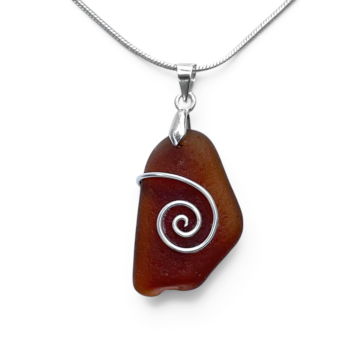 Sea Glass Necklace - Amber Celtic Pendant - Scottish Jewellery