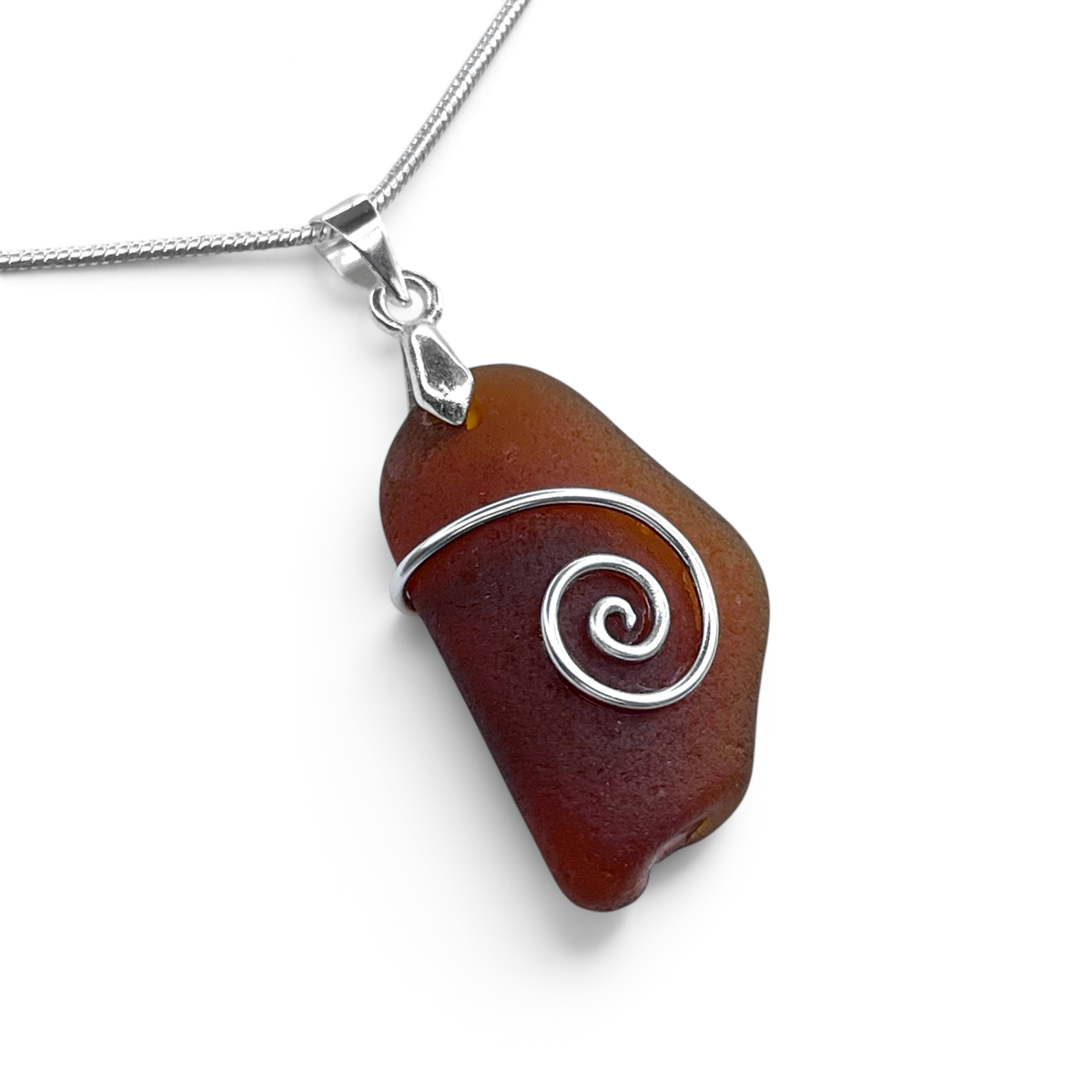 Sea Glass Necklace - Amber Celtic Pendant - Scottish Jewellery
