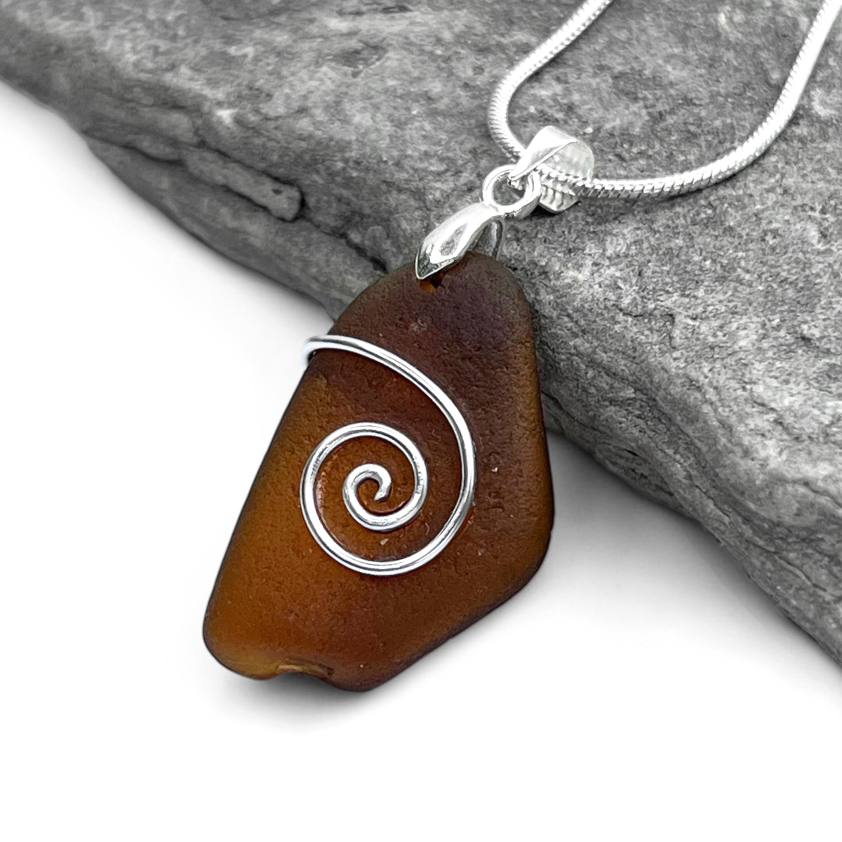 Sea Glass Necklace - Amber Celtic Pendant - Scottish Jewellery