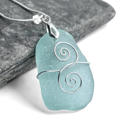 Sea Glass Necklace - Aqua Blue Friendship Pendant - Scottish Jewellery