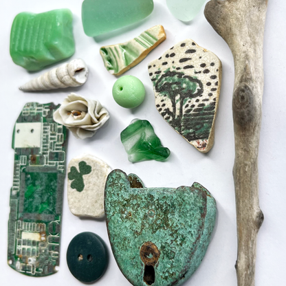Rare Beachcombing Curiosities - Green - Framed Beach Art
