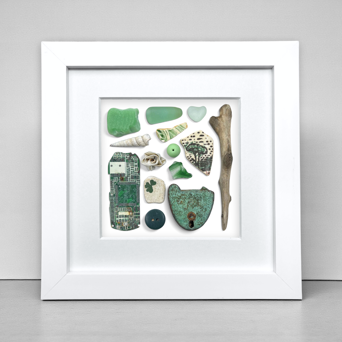 Rare Beachcombing Curiosities - Green - Framed Beach Art