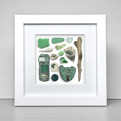 Rare Beachcombing Curiosities - Green - Framed Beach Art