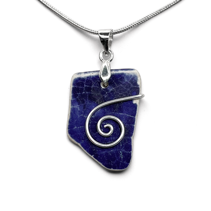 Sea Pottery Pendant - Antique Beach China - Blue Celtic Necklace