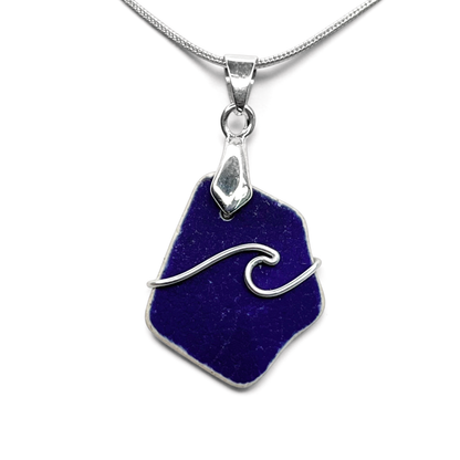 Sea Pottery Pendant - Antique Beach China - Blue Wave Necklace