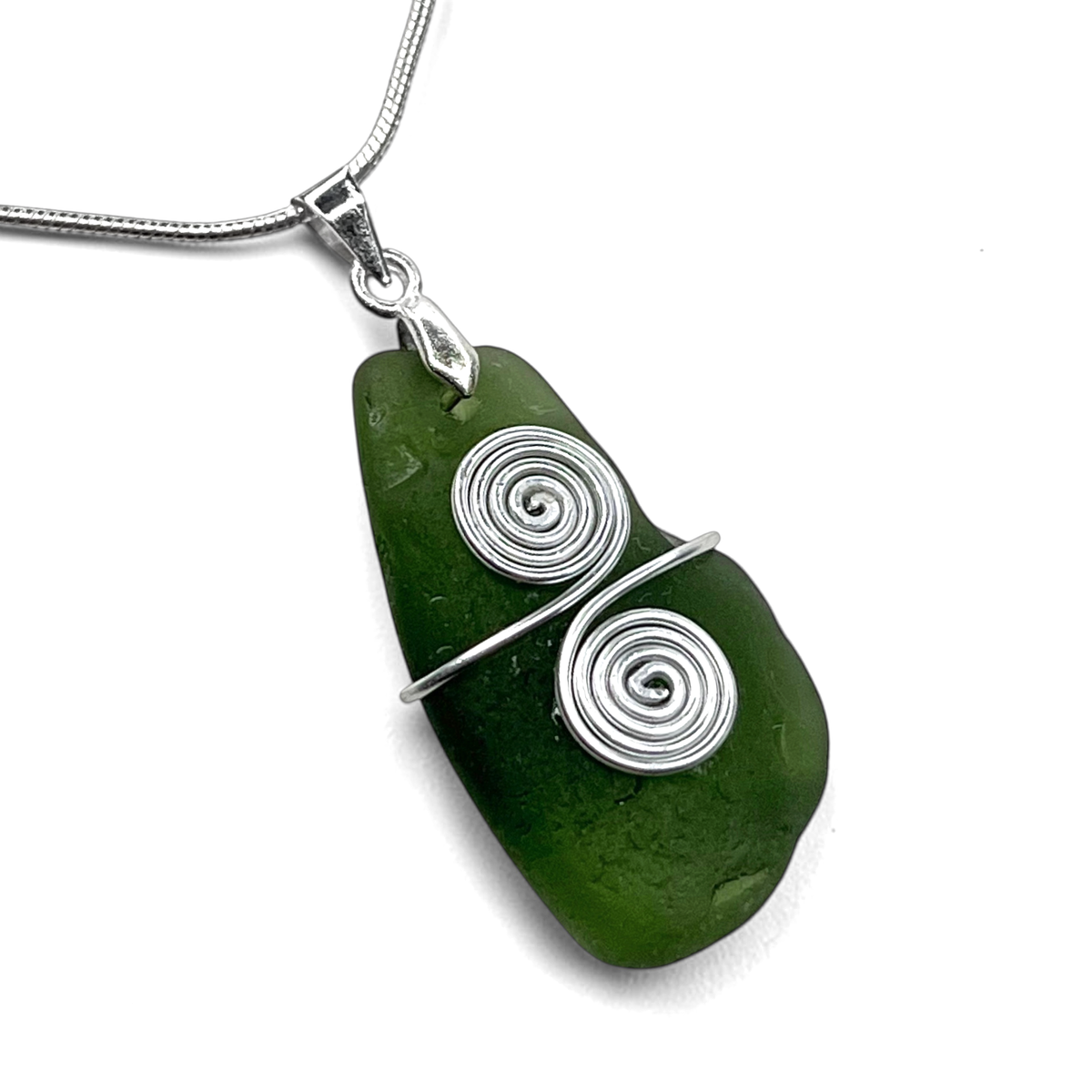 Sea Glass Necklace - Green Celtic Pendant - Scottish Jewellery